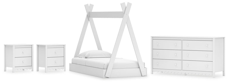 Hallityn Twin Tent Bed with Dresser and 2 Nightstands in White - PKG019026
