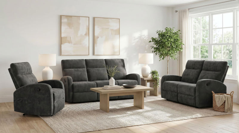 Hamilton 3-piece Chenille Manual Reclining Sofa Set Charcoal Grey - 603374-S3
