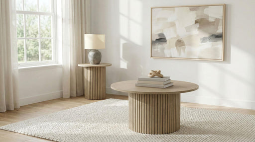 Hamlyn 2-piece Round Fluted Coffee and End Table Set Natural Oak - 706498-S2