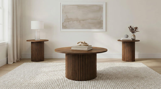 Hamlyn 3-piece Round Fluted Coffee and End Table Set Walnut - 706518-S3