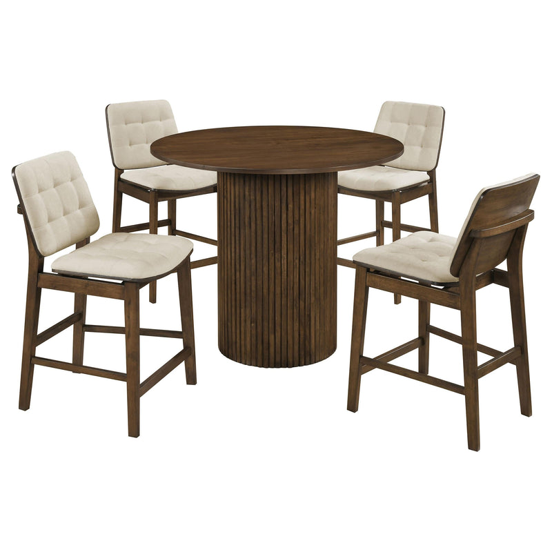 Hamlyn 5-piece Round Wood Counter Height Dining Set Cream and Walnut - 193938WAL-S5D
