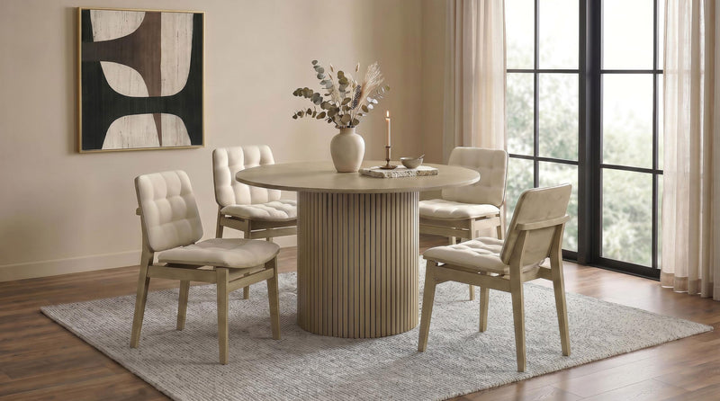 Hamlyn 5-piece Round Wood Dining Set Cream and Natural Oak - 193930NAT-S5D