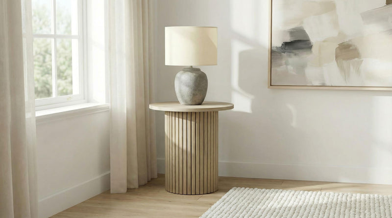 Hamlyn Round Fluted Occasional Side End Table Natural Oak - 706497