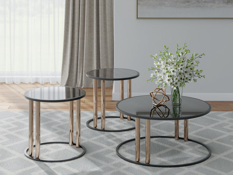 Hannerly Black/Gold Finish Table (Set of 3) - T219-13