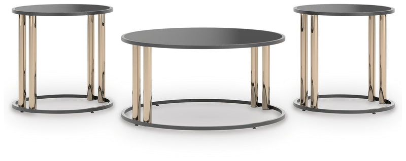 Hannerly Black/Gold Finish Table (Set of 3) - T219-13