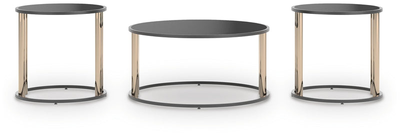 Hannerly Black/Gold Finish Table (Set of 3) - T219-13
