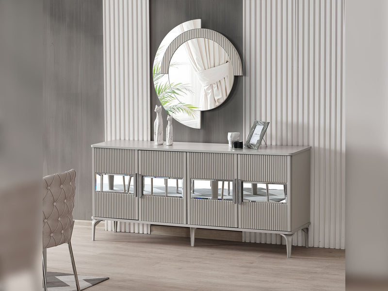 Hare Diningroom (Consol With Mirror & Dining Table & 6 Dining Chair) in Light Grey - 200-ALT-HAR-LGRY-DT-6-SET