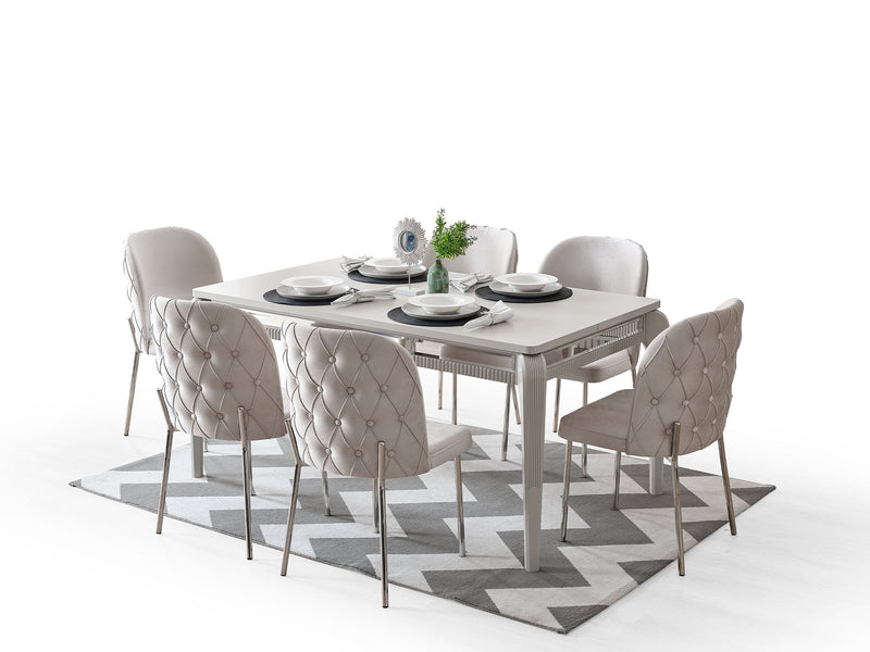 Hare Diningroom (Consol With Mirror & Dining Table & 6 Dining Chair) in Light Grey - 200-ALT-HAR-LGRY-DT-6-SET