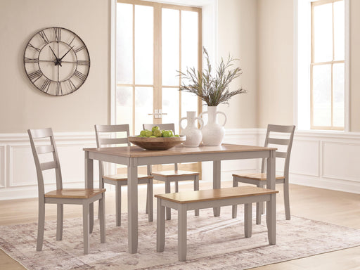 Harperfeld Natural/Gray Dining Table and 4 Chairs and Bench (Set of 6) - PCD403-325