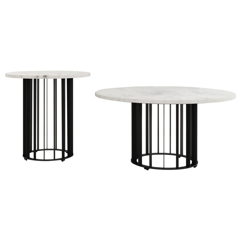 Haven 2-piece Round Marble Coffee and End Table Set Black - 706208-S2