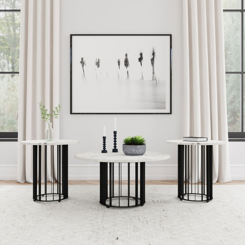 Haven 3-piece Round Marble Coffee and End Table Set Black - 706208-S3