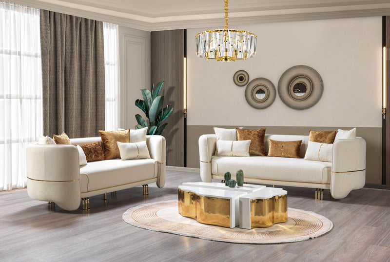 Helena Ivory Velvet Sofa & Loveseat - Lara FurnitureLiving Room Set