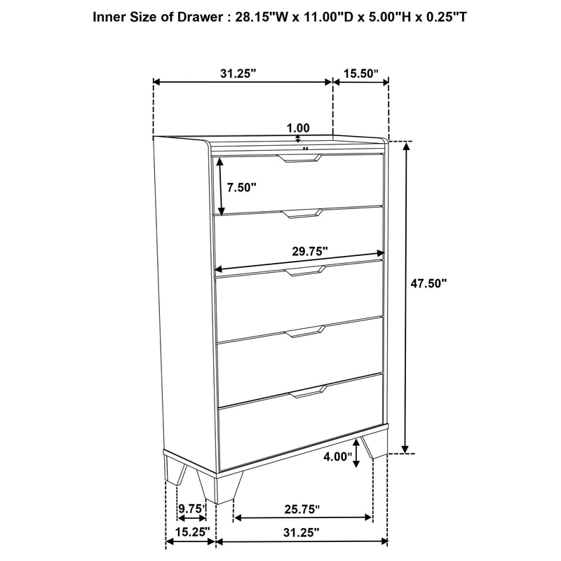 Henderson 5-drawer Bedroom Chest of Drawers Medium Oak - 222975