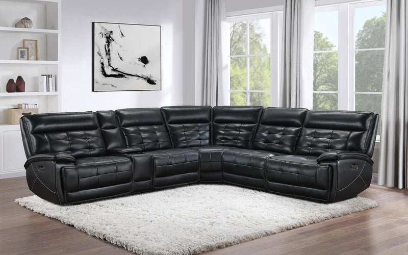 Hewitt Leather Dual Power Reclining Sectional Sofa Black - 609610PP