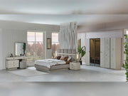Hisar Bedroom (Queen Frame With Headboard & Dresser With Mirror & Ottoman & 2 Nightstand) - 200-MUM-HIS-150-QUE-SET