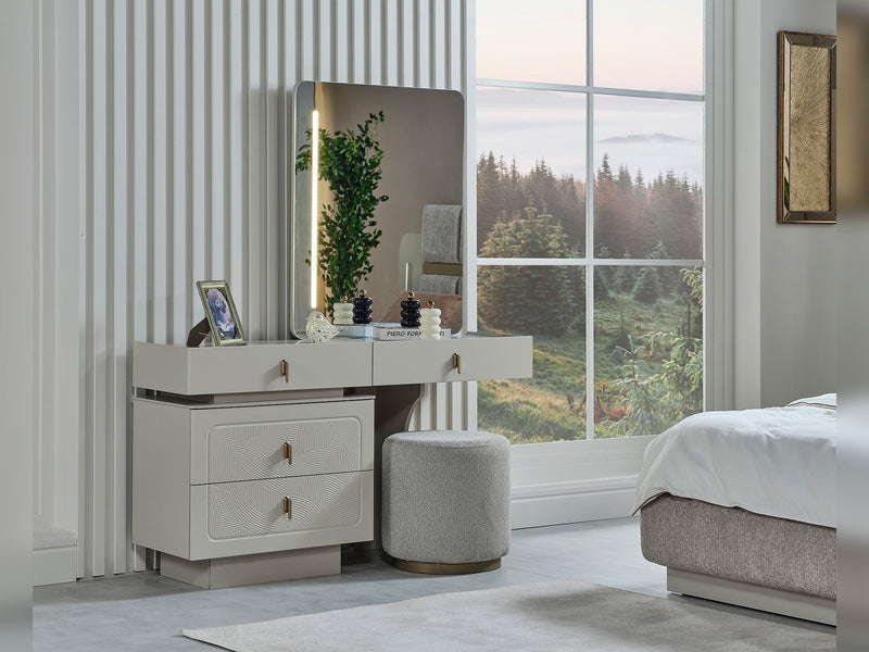 Hisar Bedroom (Queen Frame With Headboard & Dresser With Mirror & Ottoman & 2 Nightstand) - 200-MUM-HIS-150-QUE-SET