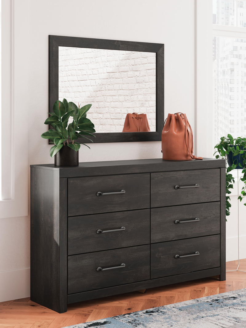 Hollivern Dark Gray Queen Panel Bed, Dresser, Mirror and Nightstand - PCB2108B25