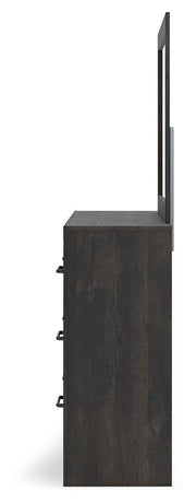 Hollivern Dark Gray Queen Panel Bed, Dresser, Mirror and Nightstand - PCB2108B25