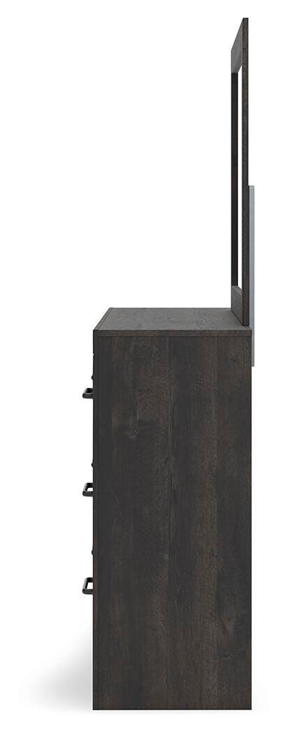 Hollivern Dark Gray Queen Panel Bed, Dresser, Mirror and Nightstand - PCB2108B25