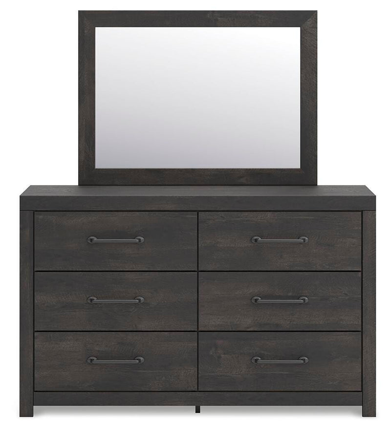 Hollivern Dark Gray Twin Panel Bed, Dresser and Mirror - PCB2108B13