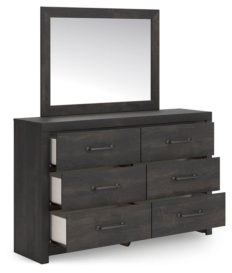 Hollivern Dark Gray Twin Panel Bed, Dresser and Mirror - PCB2108B13