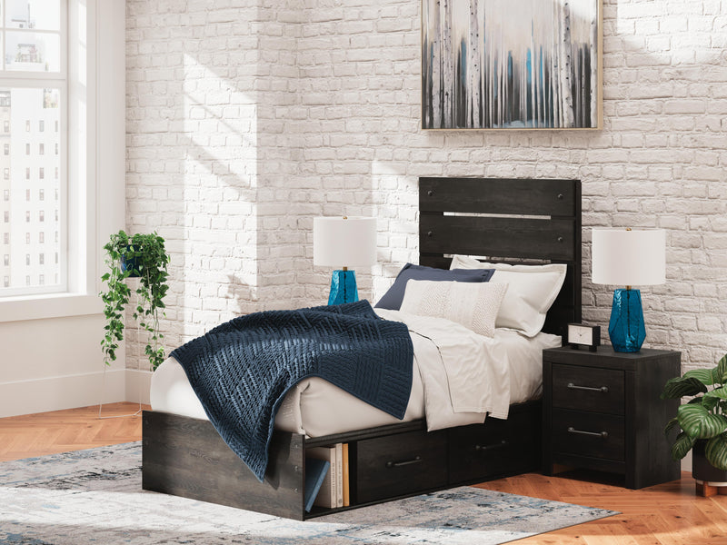 Hollivern Dark Gray Twin Panel Bed with Storage - PCB2108B18