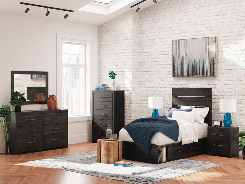 Hollivern Dark Gray Twin Panel Bed with Storage - PCB2108B18