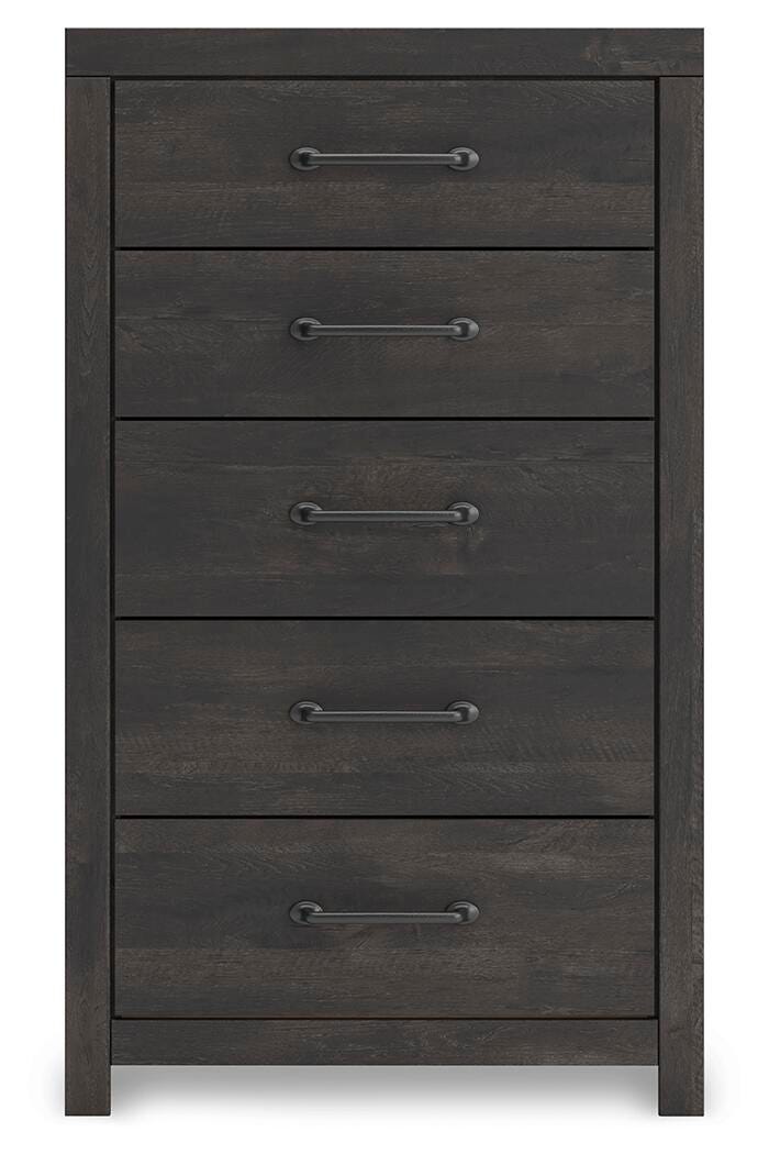 Hollivern Full Panel Bed, Dresser, Mirror and Chest in Dark Gray - PKG021602