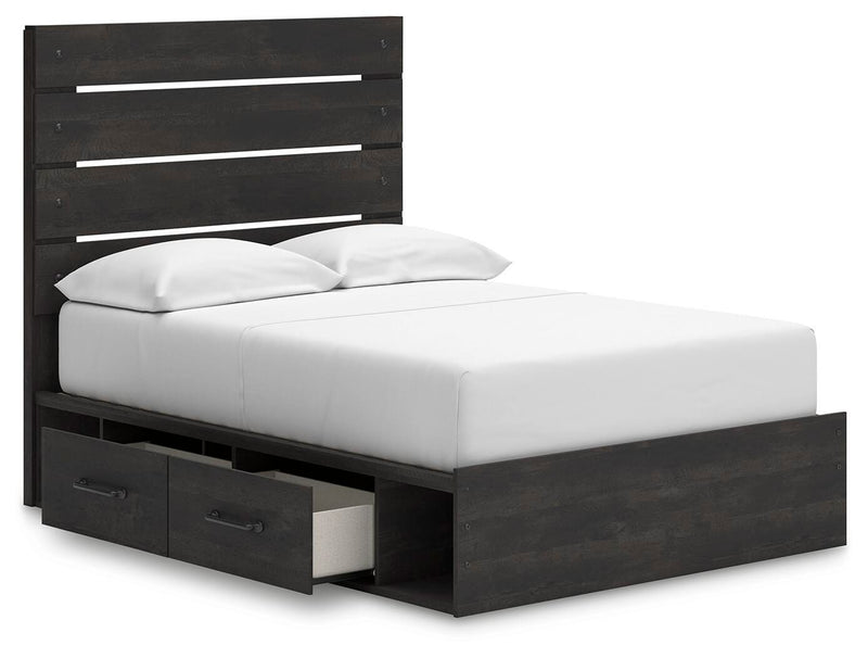 Hollivern Full Panel Bed with Storage, Dresser, Mirror and 2 Nightstands in Dark Gray - PKG021647
