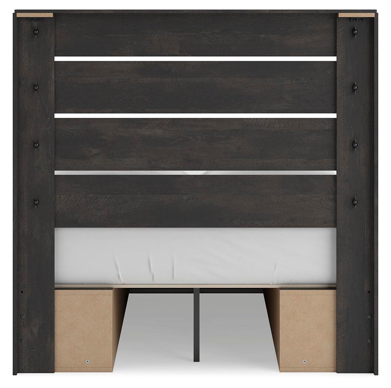 Hollivern Full Panel Bed with Storage, Dresser, Mirror and 2 Nightstands in Dark Gray - PKG021647