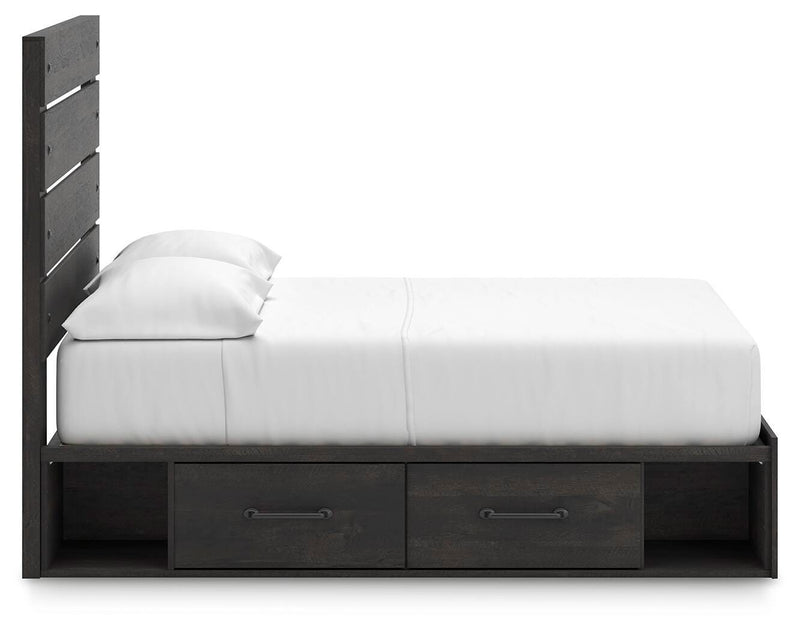 Hollivern Full Panel Bed with Storage, Dresser, Mirror and Nightstand in Dark Gray - PKG021649