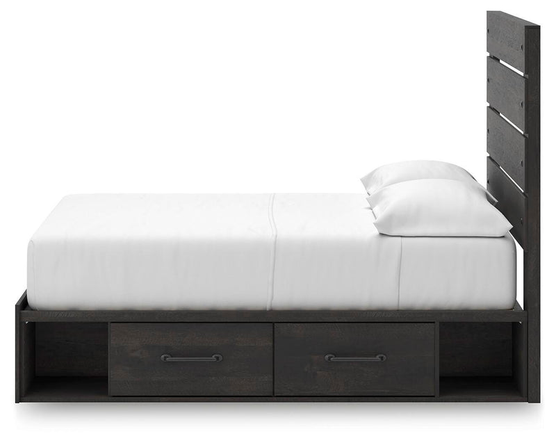 Hollivern Full Panel Bed with Storage, Dresser, Mirror and Nightstand in Dark Gray - PKG021649