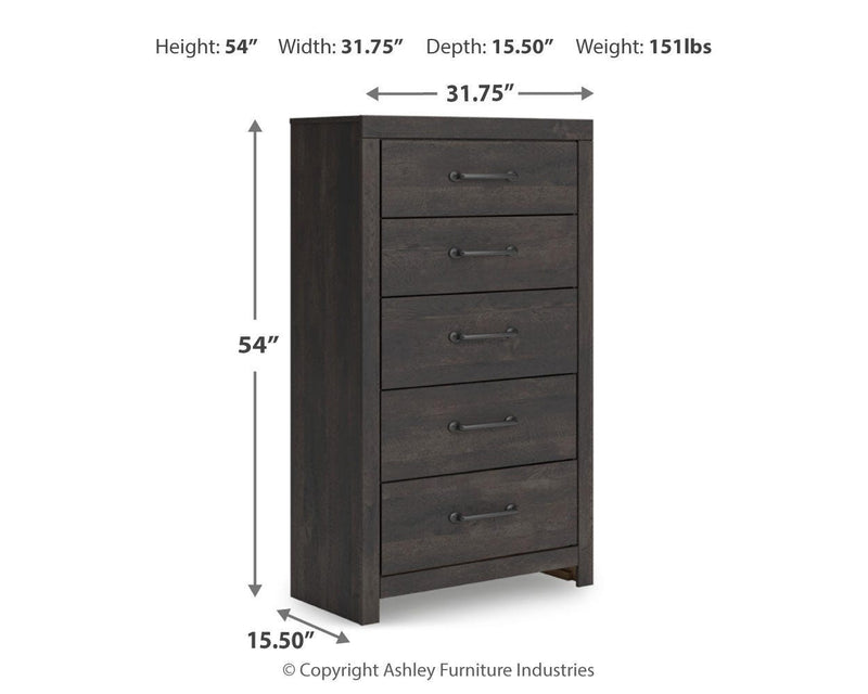 Hollivern Full Panel Bed with Storage, Dresser, Mirror, Chest and Nightstand in Dark Gray - PKG021651