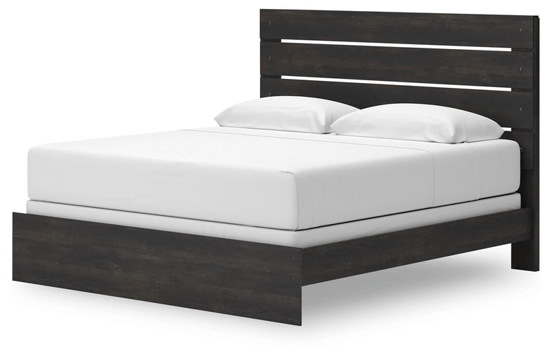 Hollivern King Panel Bed, Dresser, Mirror and 2 Nightstands in Dark Gray - PKG021615