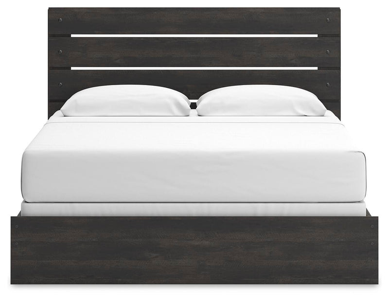 Hollivern King Panel Bed, Dresser, Mirror and 2 Nightstands in Dark Gray - PKG021615
