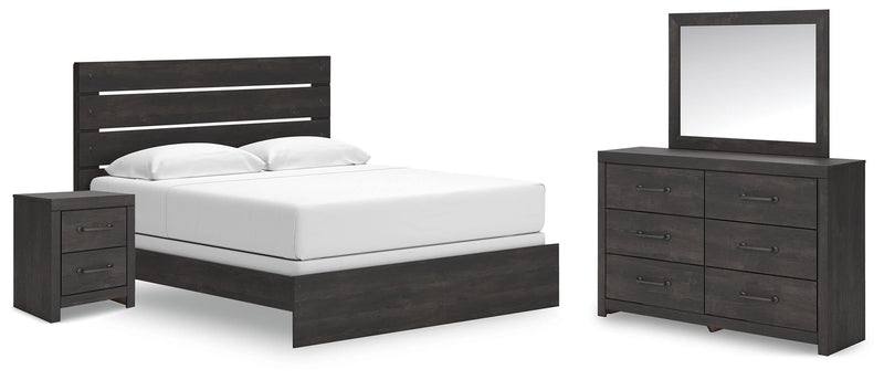 Hollivern King Panel Bed, Dresser, Mirror and Nightstand in Dark Gray - PKG021617