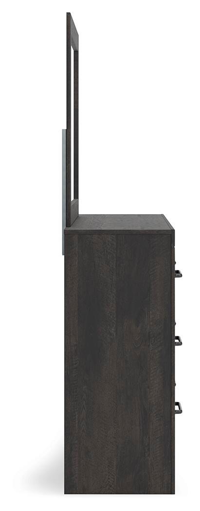 Hollivern King Panel Bed, Dresser, Mirror and Nightstand in Dark Gray - PKG021617