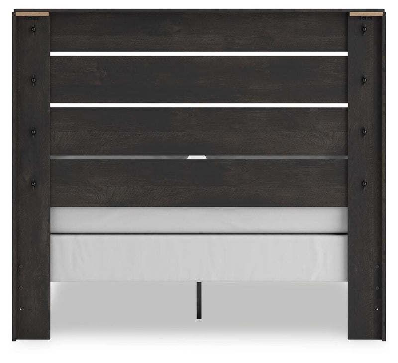 Hollivern Queen Panel Bed, Dresser, Mirror and 2 Nightstands in Dark Gray - PKG021607