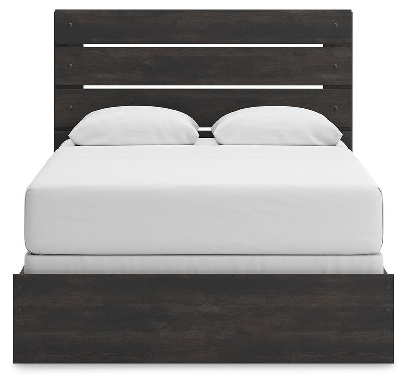 Hollivern Queen Panel Bed, Dresser, Mirror, Chest and 2 Nightstands in Dark Gray - PKG021608