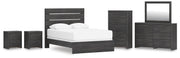 Hollivern Queen Panel Bed, Dresser, Mirror, Chest and 2 Nightstands in Dark Gray - PKG021608