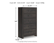 Hollivern Queen Panel Bed, Dresser, Mirror, Chest and Nightstand in Dark Gray - PKG021611