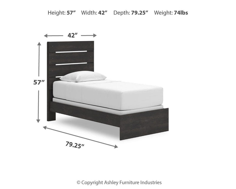 Hollivern Twin Panel Bed, Dresser and Nightstand in Dark Gray - PKG021594
