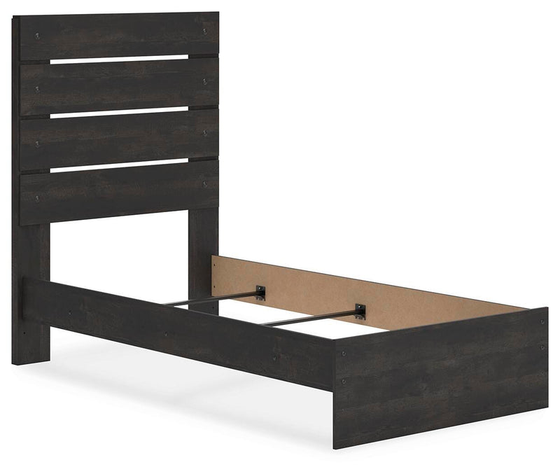 Hollivern Twin Panel Bed, Dresser, Mirror and Chest in Dark Gray - PKG021591