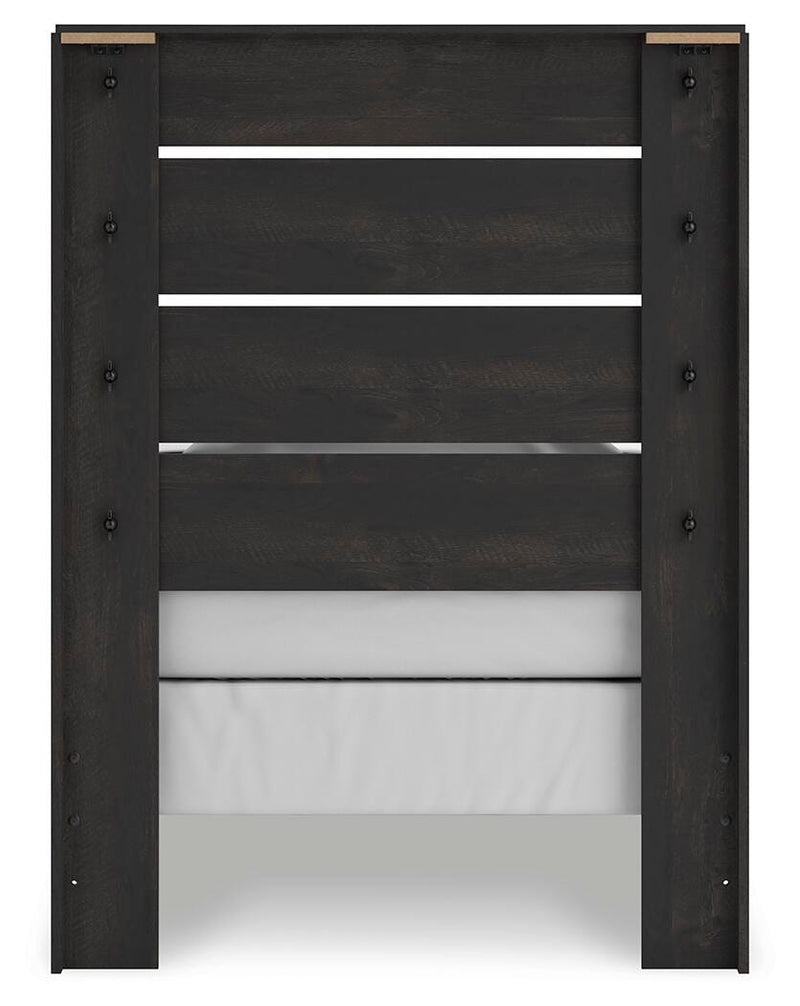 Hollivern Twin Panel Bed, Dresser, Mirror, Chest and 2 Nightstands in Dark Gray - PKG021589