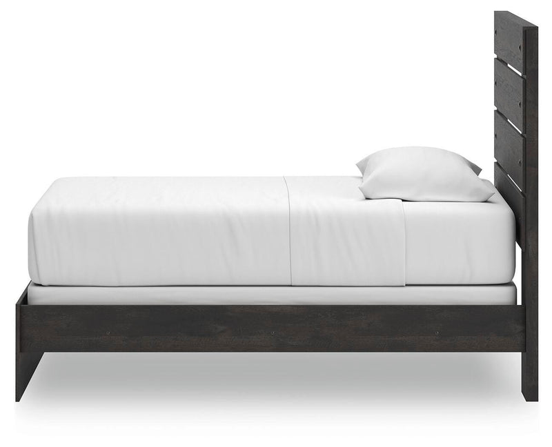Hollivern Twin Panel Bed, Dresser, Mirror, Chest and 2 Nightstands in Dark Gray - PKG021589