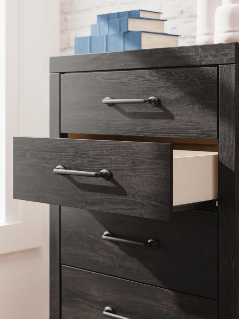 Hollivern Twin Panel Bed, Dresser, Mirror, Chest and 2 Nightstands in Dark Gray - PKG021589