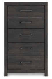 Hollivern Twin Panel Bed, Dresser, Mirror, Chest and 2 Nightstands in Dark Gray - PKG021589