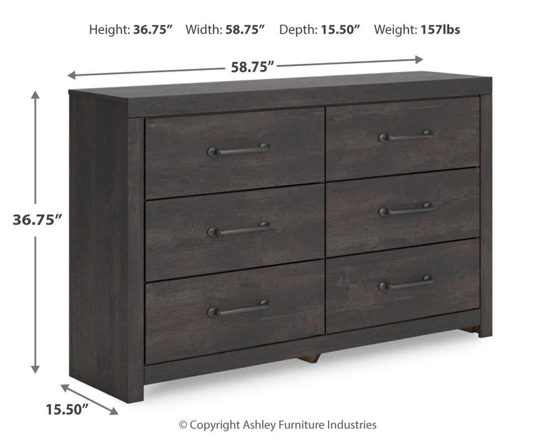 Hollivern Twin Panel Bed with Storage and Dresser in Dark Gray - PKG021644
