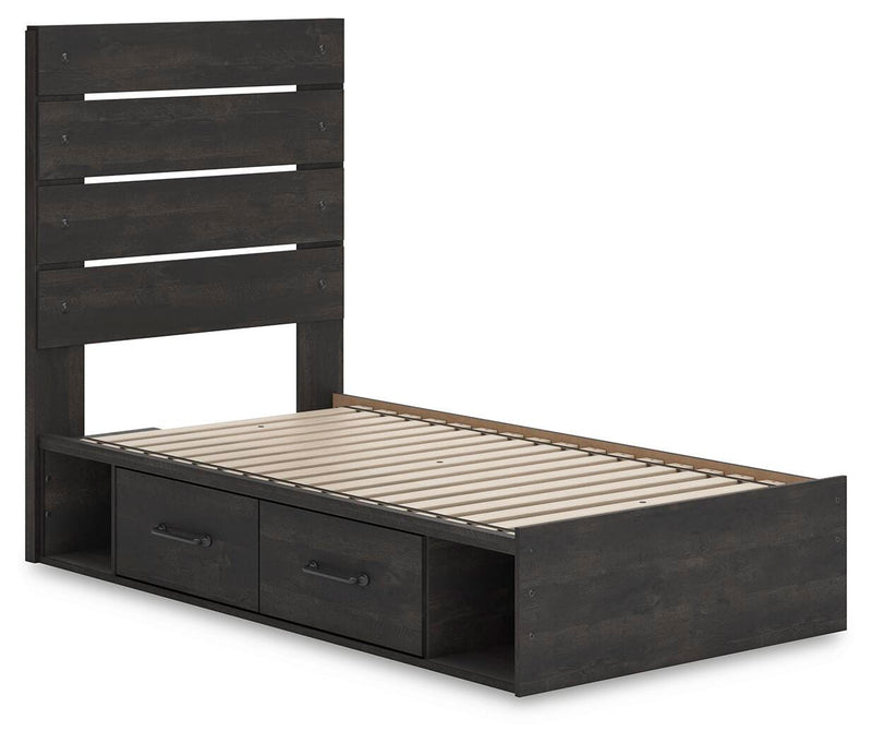 Hollivern Twin Panel Bed with Storage and Dresser in Dark Gray - PKG021644