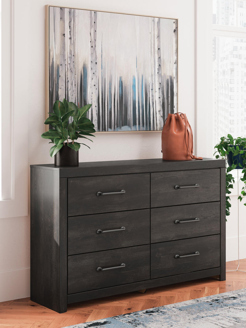 Hollivern Twin Panel Bed with Storage and Dresser in Dark Gray - PKG021644